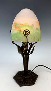 Muller Fres Mottled Glass & Iron Boudoir Lamp
