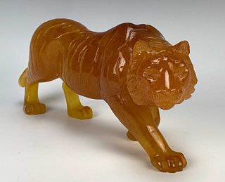 Daum France Amber Tiger Sculpture
