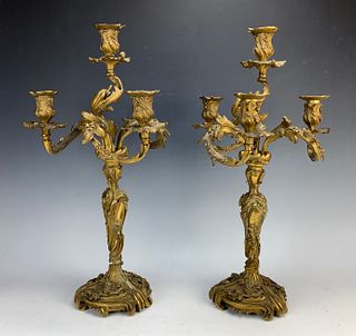 Pair Gilt Bronze Louis XV Style Candelabra, 19thC