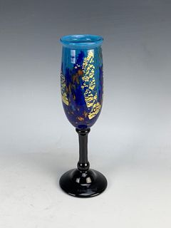 Signed Daum Nancy Mottled Vase w/Gold Flecks