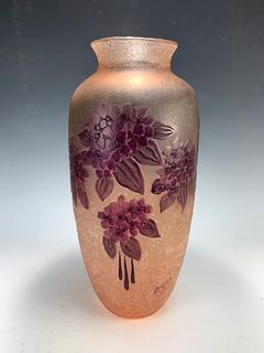 Monumental LeGras Cameo Glass "Hydrangea" Vase