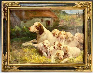 "Mother of Dogs & Pups" Signed Late 19th Century