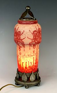 Signed Charder Cameo Glass Boudoir Lamp