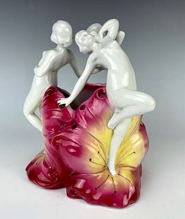 Art Nouveau 3 Dancing Nudes Vase C. 1900