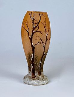 Rare Daum Nancy Miniature Winter Scene Vase