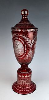 Bohemian Glass Beaker w/ Carved Flowers C.1900