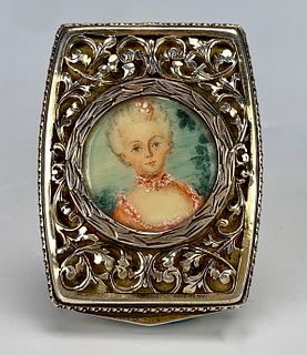 800 Silver Pillbox w/ Hand Painted Miniature