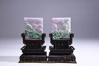 Qing Dynasty: A Pair of Carved Jade Table Screens