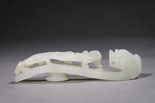Qing Qianlong: A Carved White Jade Belt Hook