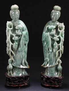 A Pair of Chinese Carved Jade Deity Statues