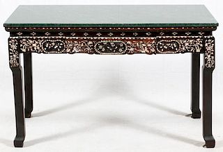 MOTHER-OF-PEARL ROSEWOOD AND MARBLE TOP TABLE