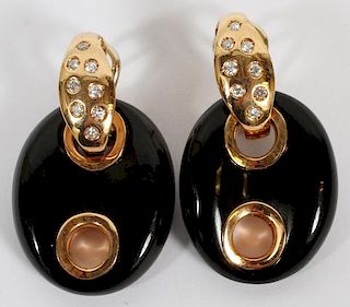 .50CT DIAMOND 18KT GOLD AND ONYX EARRINGS PAIR