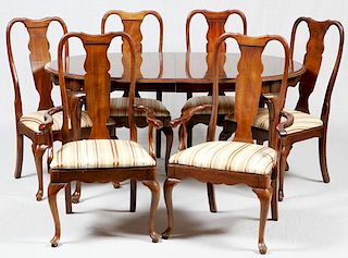 QUEEN ANNE STYLE WALNUT DINING TABLE AND CHAIRS