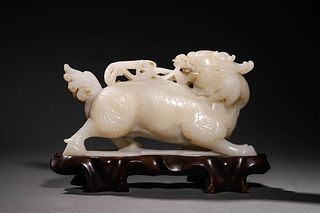 Qing: A Carved Jade QiLin Figurine