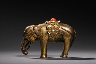 Ming:  A Gilt Bronze Elephant Statue