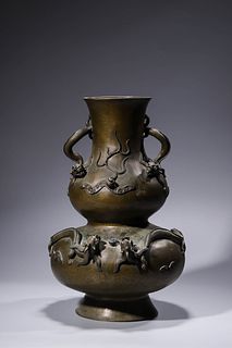 Qianlong Qing Dynasty: A Bronze Double Gourd Vase