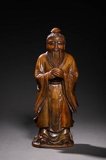Qing: A Carved Stone Confucius  Figurine