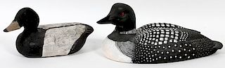HAND CARVED WOOD DUCK DECOYS LATE 20TH C 2 PCS.