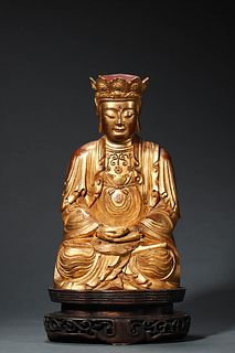 Ming: A Gilt Wooden Bodhisattva Statue