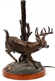 SPELTER LAMP W/ STAG ON BASE
