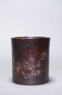 Ming: A Carved Zitan Brushpot