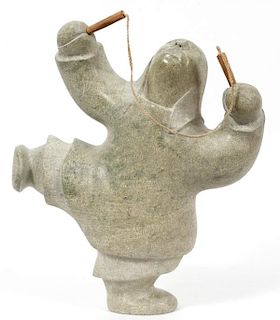 INUIT CARVED STONE FIGURE JUMPING ROPE