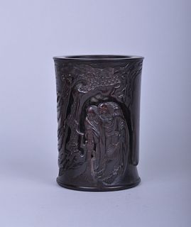 Qing: A Carved Zitan Round Brushpot