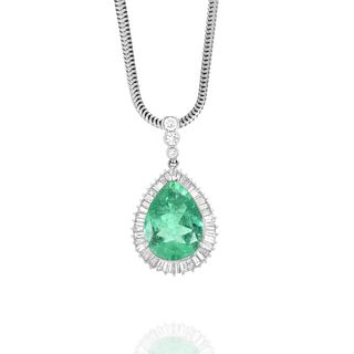Emerald, Diamond, Platinum Necklace