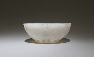 Qing Qianlong: A Carved White Jade Chinese Bowl