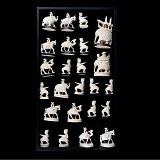 Indian Carved Figural Partial Chess Set