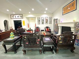 A Set of 13 Chinese Hardwood Furniture (Tables & Chairs)