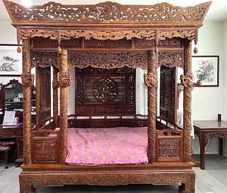 Chinese Hardwood Dragon Canopy Bed