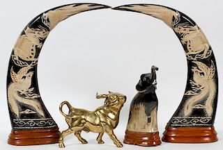 SPANISH DECORATIVE ART BRASS COW AND HORNS ETC