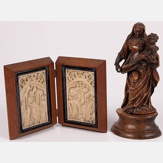 Continental Carved Hardwood Madonna and Child