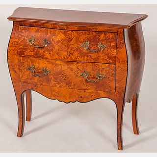 French Provincial Style Burl Walnut Two Drawer Commode