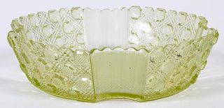 AMERICAN DAISY & BUTTON VASELINE GLASS BOWL C. 1870