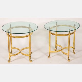 Pair of Regency Style Brass and Glass Side Tables