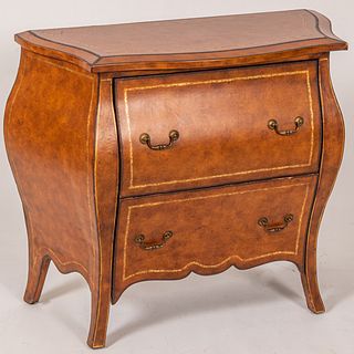 French Provincial Faux Leather and Wood Two Drawer Commode