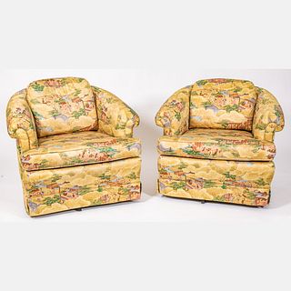 Pair of Faux Silk Upholstered Club Chairs