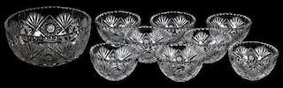 CRYSTAL FRUIT BOWL & DISHES 9 PIECES