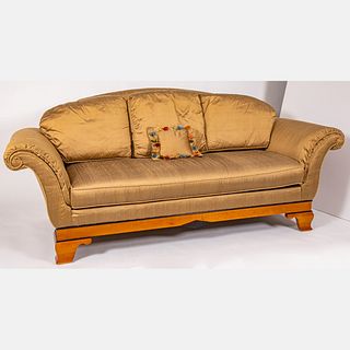Biedermeier Style Raw Silk Upholstered Sofa by Sherrill