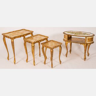 Set of Three Venetian Style Gilt Carved Nest of Tables