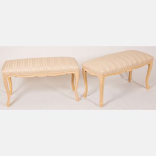 Pair of Painted French Provincial Style Upholstered Benches