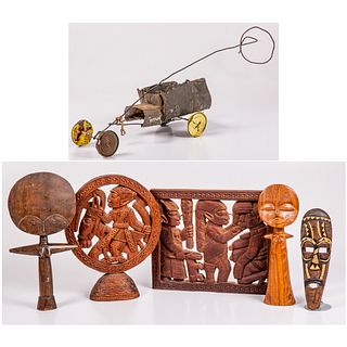 Six African Carved Hardwood and Metal Decorative Items