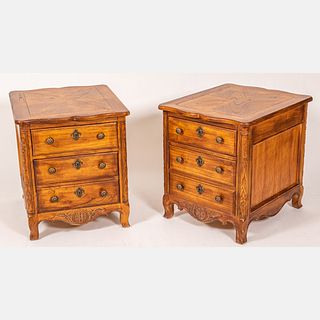 Pair of French Provincial Walnut Two Drawer File Cabinets by Hekman