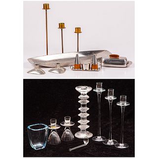 Vintage Metal, Glass and Wood Candlesticks and Serving Items
