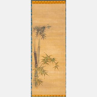 Chinese Painted Silk Scroll Depicting Bamboo