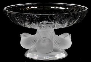 LALIQUE 'NOGENT' CLEAR & FROSTED GLASS COMPOTE
