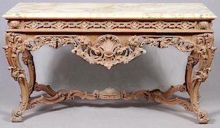 ITALIAN CARVED CONSOLE W/ MARBLE TOP