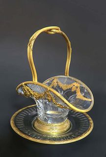 Bronze & Baccarat Crystal Basket Centerpiece/Plate